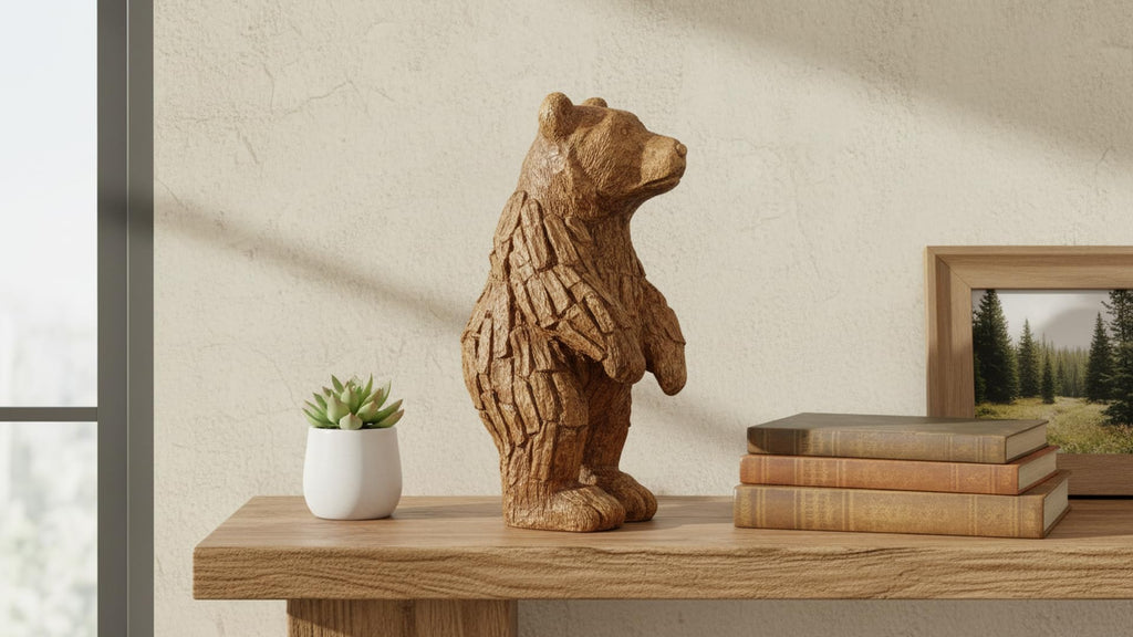 Brown Bear Statue Home Decor Statue Rustic Home Decorations, Boho Sculpture Resin Animal Collectible Figurines for