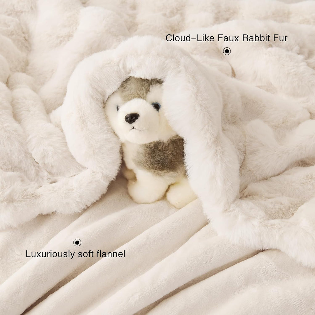 Soft Fluffy Faux Fur Throw Blanket 50"x60", Plush Thick Bubble Textured Blanket, Cozy Fuzzy Luxury Room
