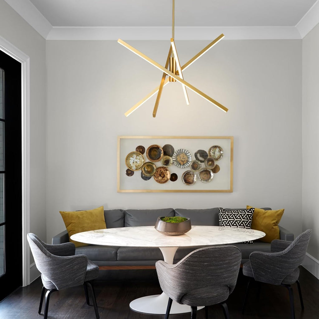 Gold Sputnik Chandeliers Modern LED Linear Chandelier Light 4 Light Pendant Light for Dining Room Foyer Kitchen