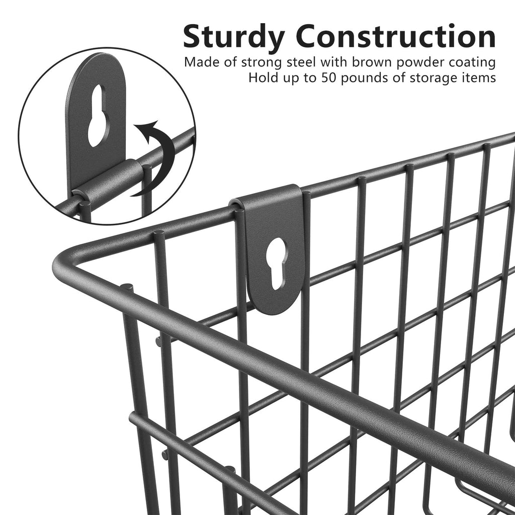 Extra Large] Wire Basket 2-Pack Hanging Wall Organizer Cabinet Storage Basket Wall Mounted Shelves Rustic Farmhouse