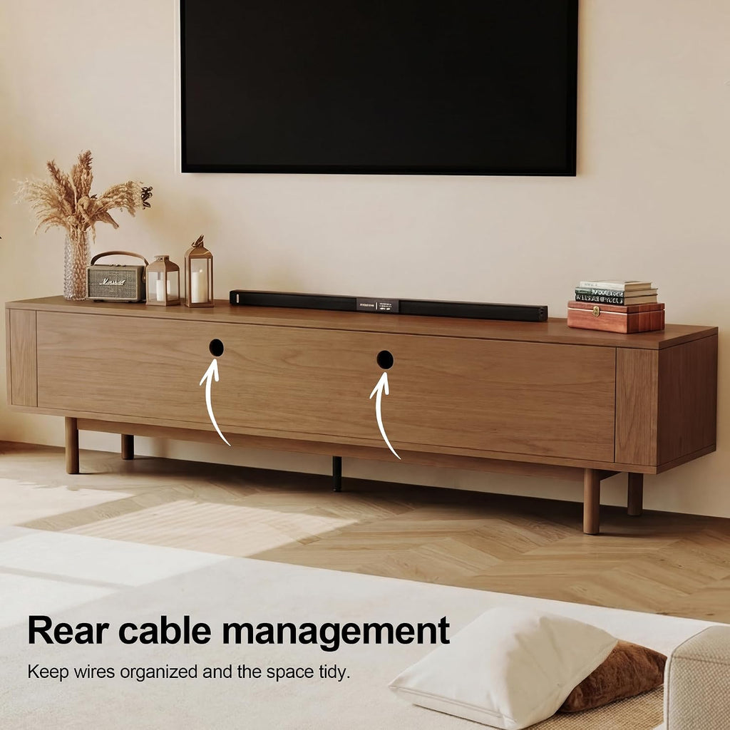 Mid Century Modern TV Stand for 85 Inch TV, Fluted Walnut TV Console with Storage, 4 Doors Media Console