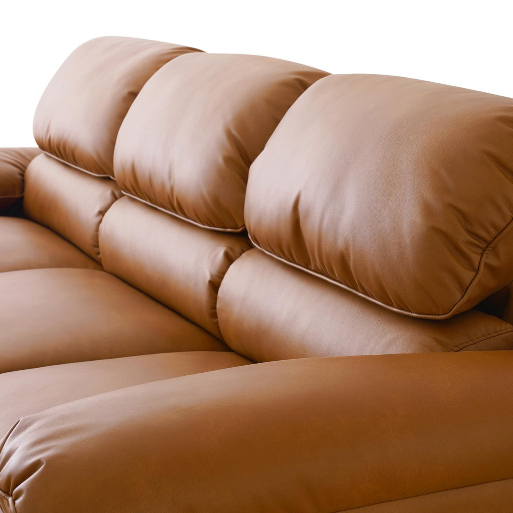 95" Faux Leather Couch, Mid Century Modern 3 Seater Sofa Couch, Brown