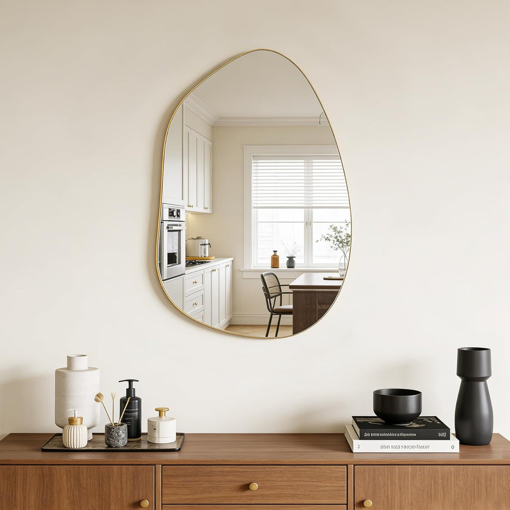 Irregular Wall Mirror Asymmetrical Mirror, Gold Mirror Living Room Entryway Bedroom, Decorative Modern Mirror