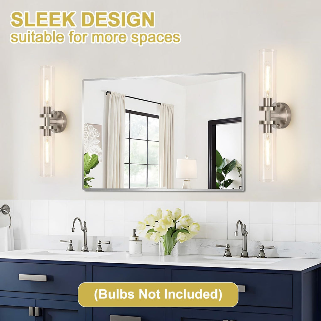 Wall Sconces Set of Two, Hardwired Brushed Nickel Bathroom Sconces Wall Lighting with Clear Glass, Modern Sconces