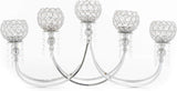 Quintette Candle Holder 5-Arm High Gloss Metallic Metal Tabletop Chandelier with Crystal Dangles, Candelabra, Candle
