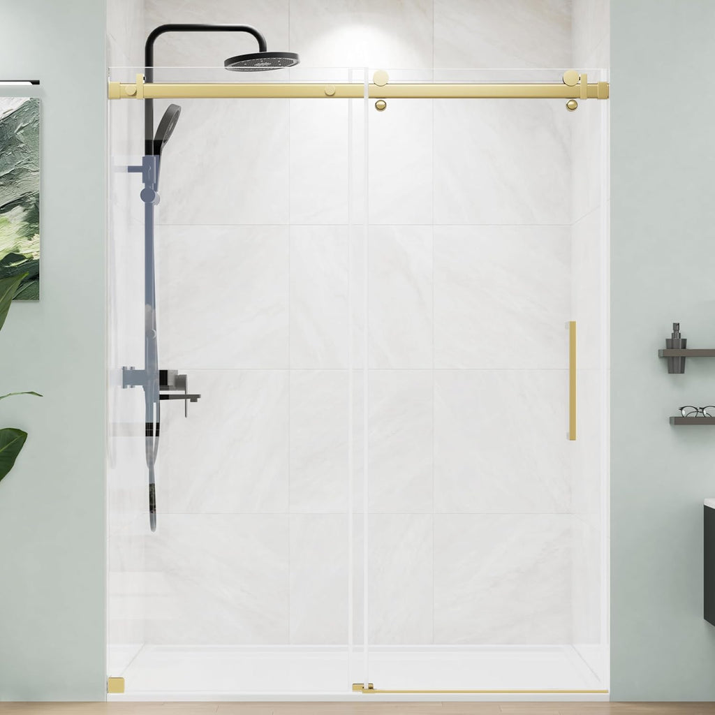 56-60" W x 72" H Frameless Shower Door with SGCC Tempered Ultra-Clear Glass, Water Repellent Sliding Shower Door