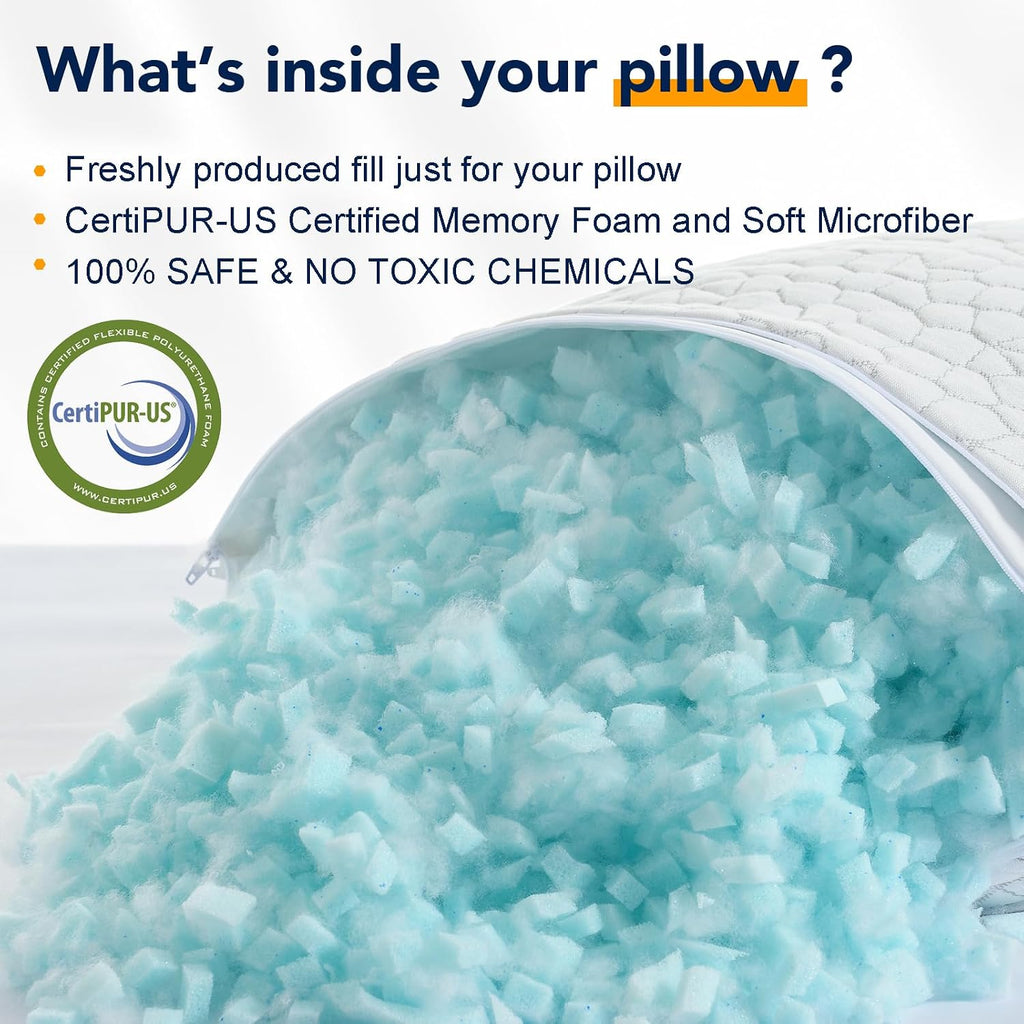 Cooling Memory Foam Pillows King Set of 2, Adjustable Shredded Memory Foam,Bed Pillows for Sleeping with Breathable