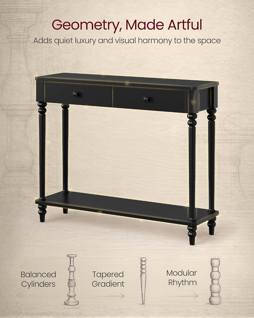 Mariel Collection - Console Table, Narrow Entryway Sofa Table with Drawers and Shelf, Solid Wood Legs, Mid-Century