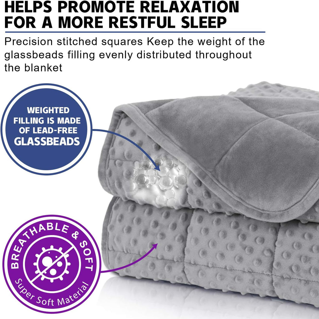 Minky Weighted Blanket Queen 15lbs for Adults(60"×80",Grey Breathable Super Soft for All Season,Heavy Blanket with