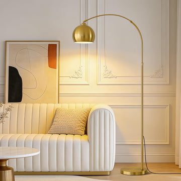 Brushed Gold Arc Floor Lamp 71" Tall, Dimmable 12W LED Smart Standing Lamp with Remote