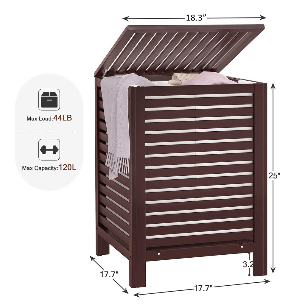 120L Bamboo Laundry Hamper with Lid and Removable Bag, Espresso