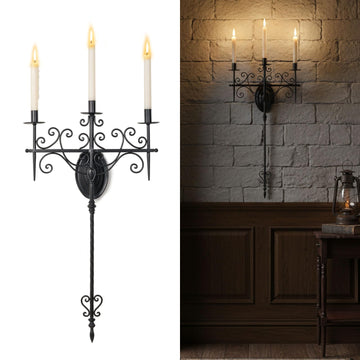 Vintage 3-Light Wall Candle Sconce Holder - Large Wrought Iron Wall Mounted Candle Sconces Living Room, Hallway