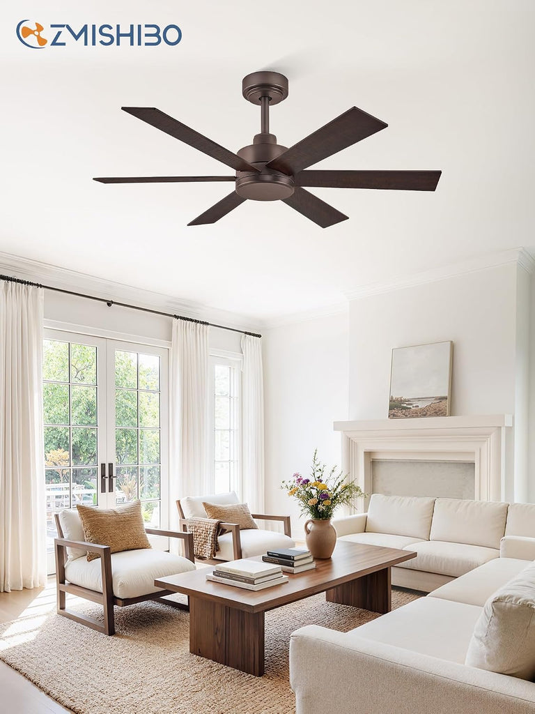 42 Inch Ceiling Fans No Lights, Farmhouse Rustic Ceiling Fan Without Light, 6 Blades, Quiet Reversible DC Motor