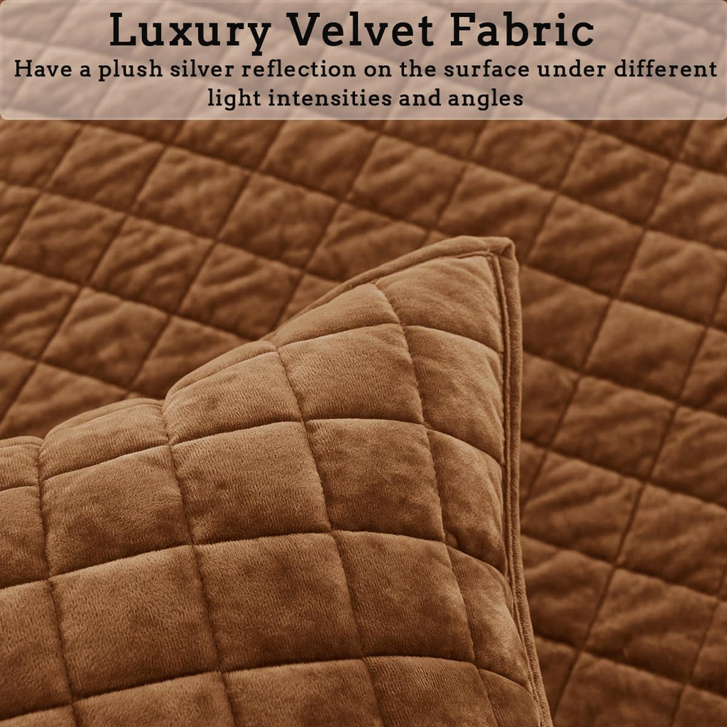 Quilt Set Oversized King 120x120 Luxurious Velvet Bedding Sets with 2 Pillow Shams 20x36 3 Pieces Ultra Soft Quilted