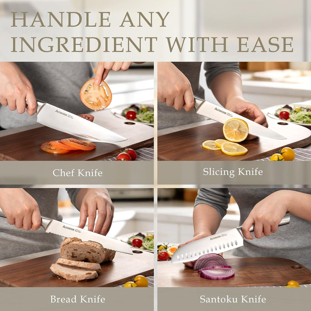 Knife Set, Kitchen Knives Set with Block and Sharpener Full Tang 15 Pcs Stainless Steel Knives, Dishwasher Safe Knife