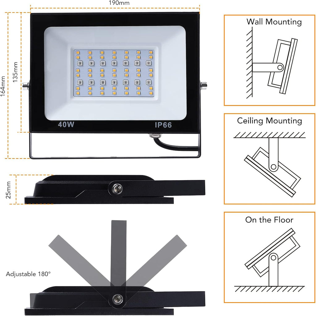400W LED Flood Light Outdoor, Equivalent RGB Floodlight with Remote, 256 Colors Uplight with Custom Mode, 4000 Lumens