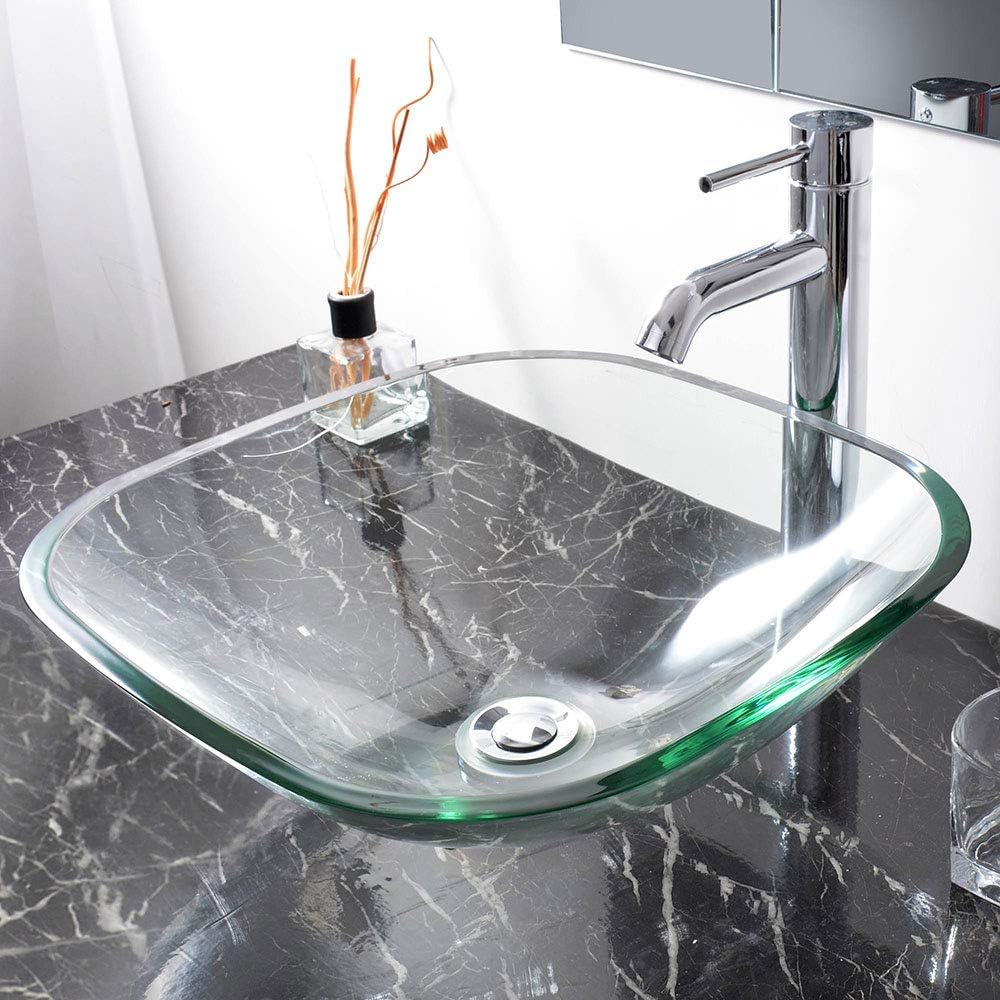 2 Pack Square Clear Tempered Glass Above Counter Vessel Bowl Vanity Sink Bathroom Kitchen Wash Basin