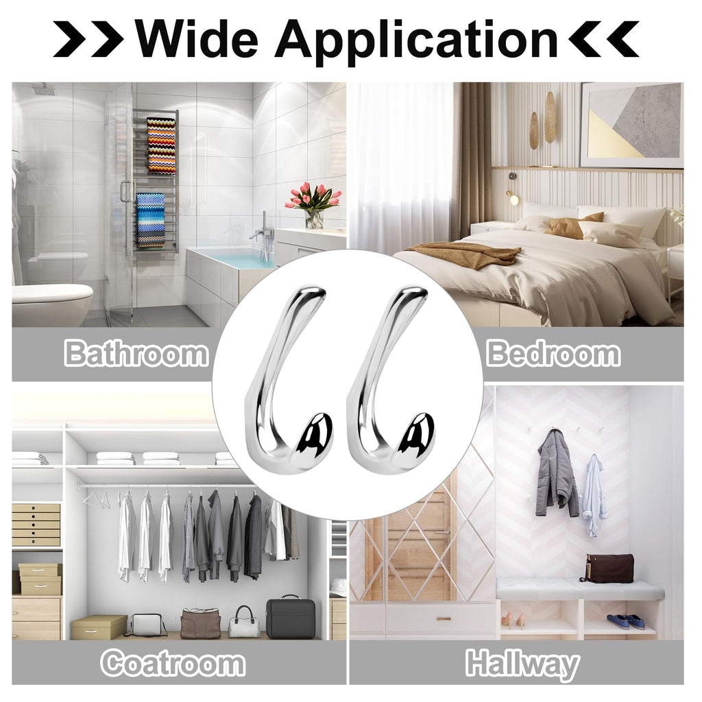 4 Pack Towel Hooks s Wall Mounted, Polished Chrome Bathroom Hooks for Towels, Robe & Towel Hook for Wall, Modern Bath