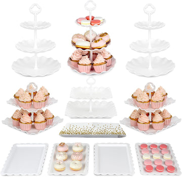 Cake Stand Set of Cupcake Stand, Tray & Table Cloth (White) - Set of 11