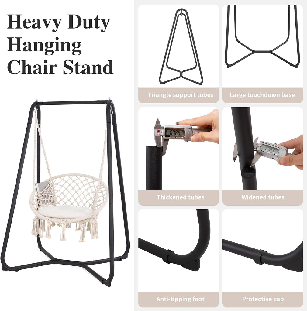 Patio Swing Chair with Stand and Cushion, Heavy Duty Hanging Chair with Stand , 330 lbs Capacity, Patent Pending