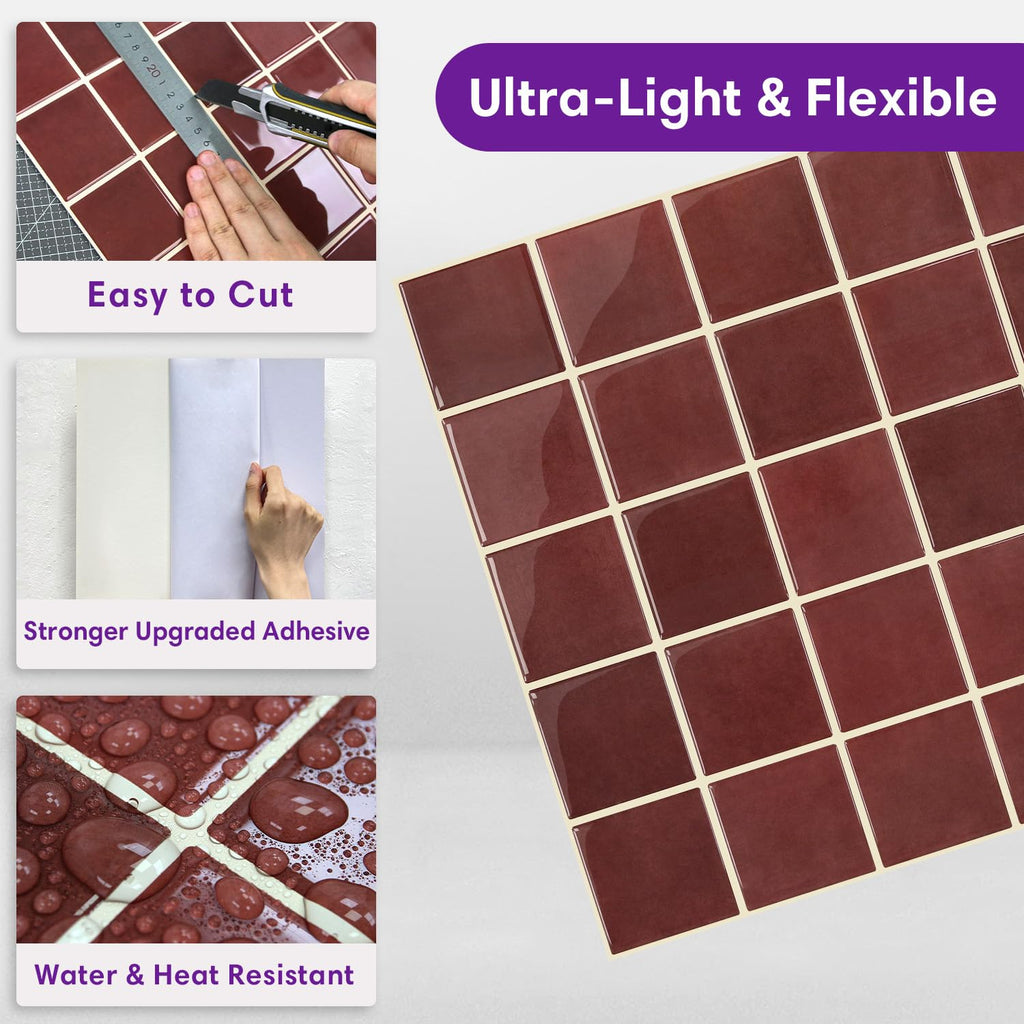 Thicker 3D Peel and Stick Backsplash Tiles, 12" x 12" 10-Pack