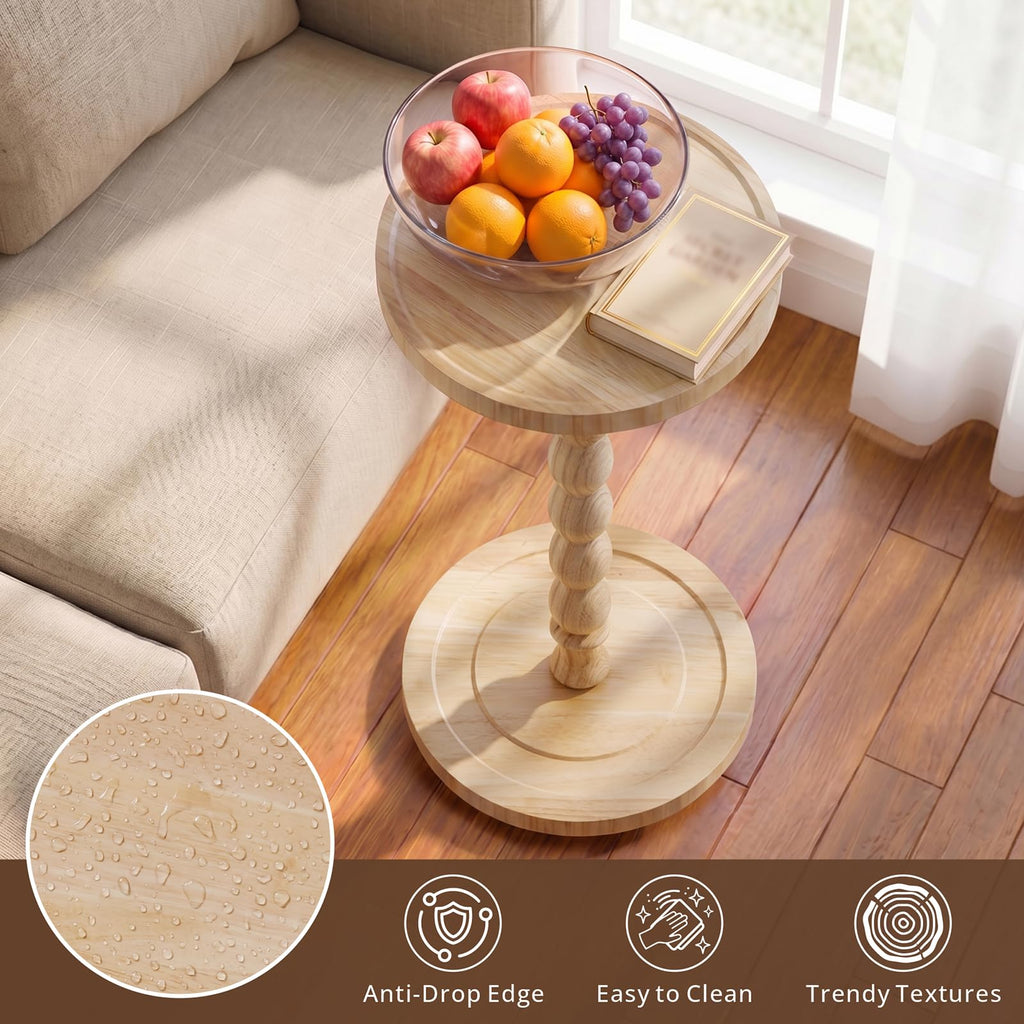 Small Round Side Table, Rubberwood‌ Drink Table for Small Spaces