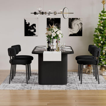 Boucle Dining Chairs Set of 4, Modern Round Upholstered Dining Chairs, Curved Backrest Kitchen Dining Room Chairs