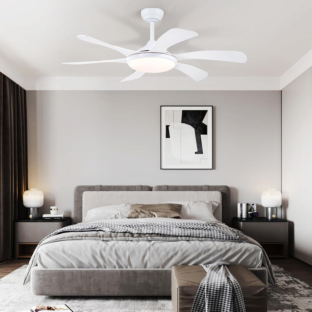 White Ceiling Fan with Lights and Remote - 46" Modern Indoor Ceiling Fan Light Low Profile, Dimmable, Reversible Quiet Motor and Timing, Outdoor Ceiling Light for Covered Patios