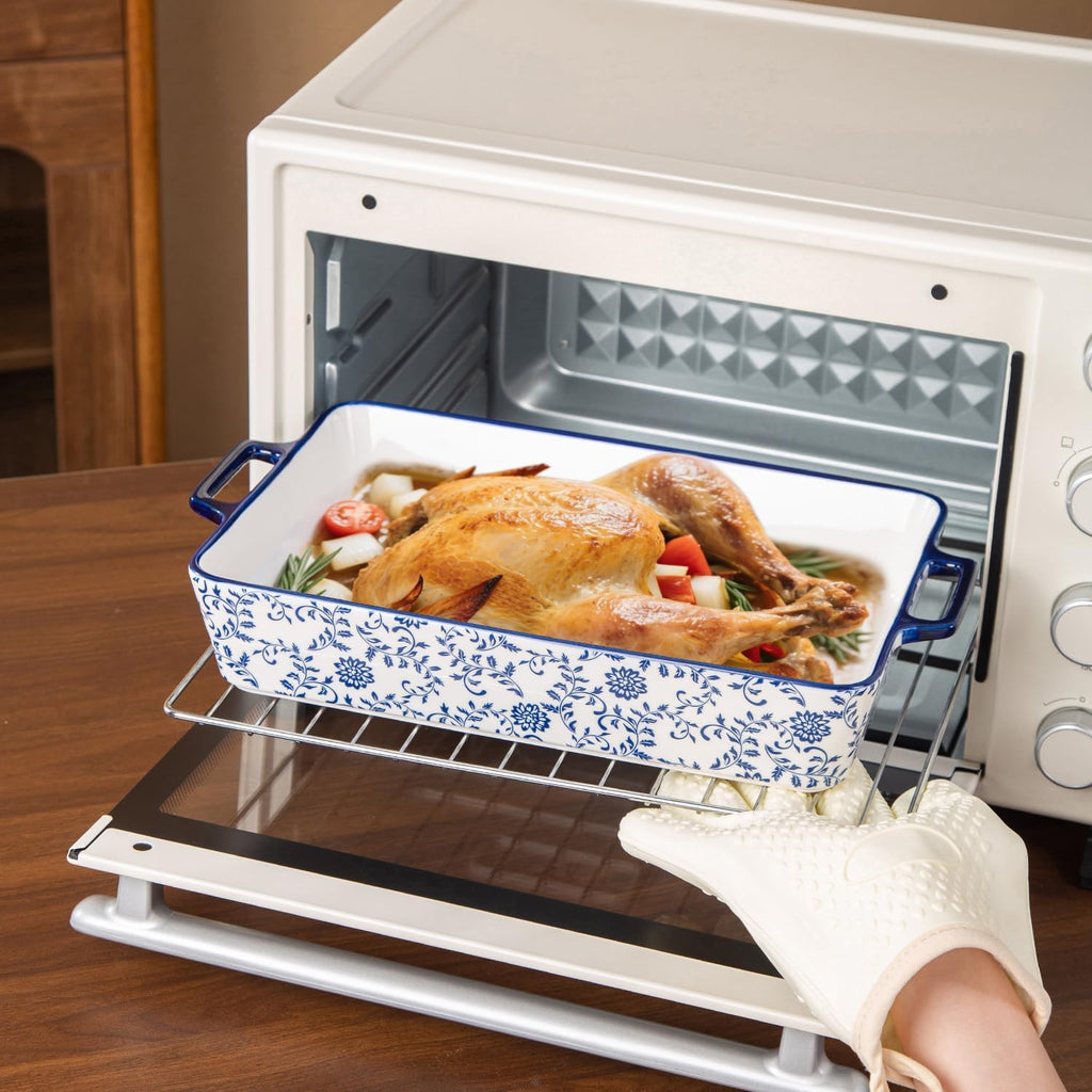 Ceramic Bakeware Set - Casserole Dish Dishes for Oven - Rectangular Lasagna Pans with Handles Cooking - Microwave &