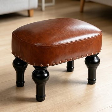 Leather Ottoman Footrest, Rustic Foot Stools Seat, Wood Footstool, Rectangle Footrest Small Ottoman, Entrance Hall