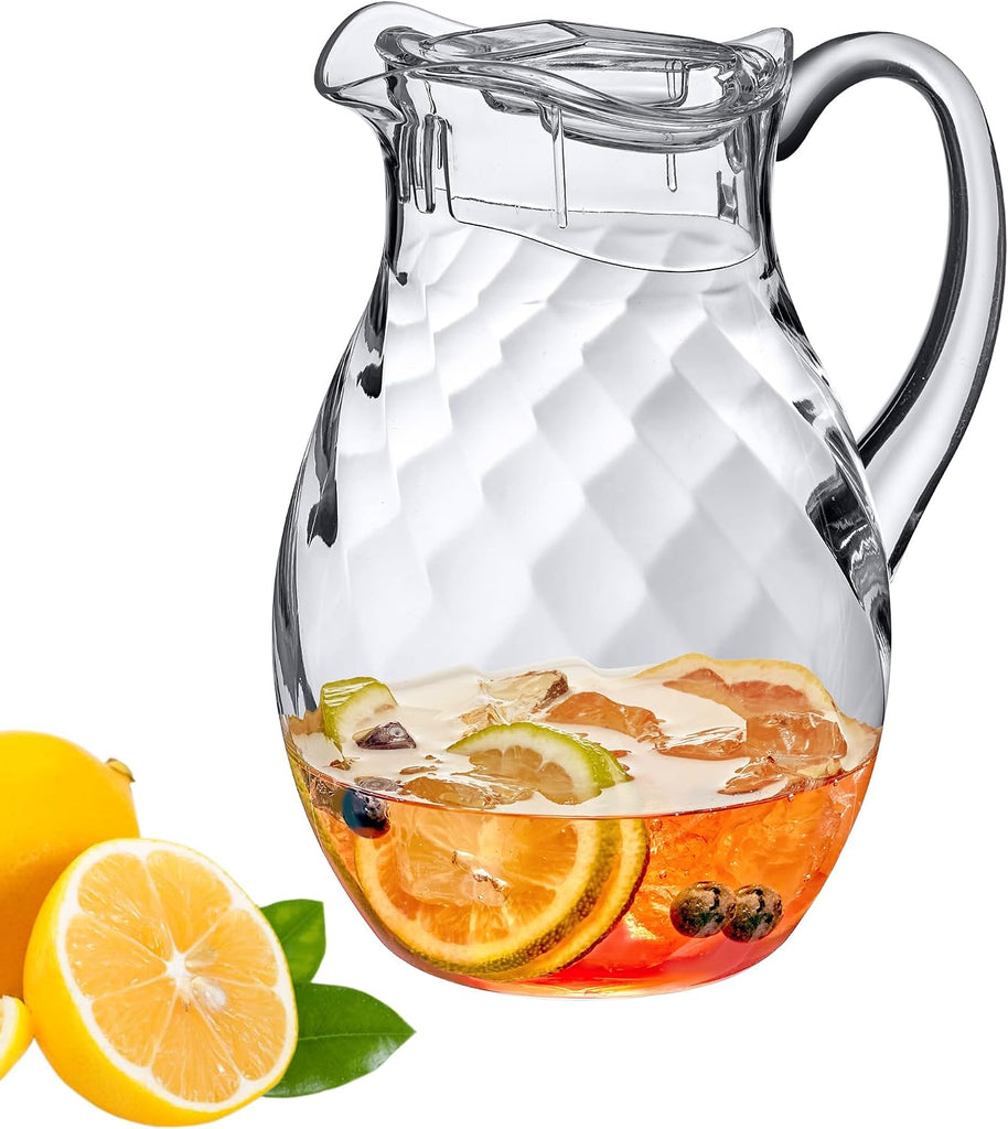 Bubbly Whirly - Plastic Pitcher (64 oz, 2 Quart), Clear Water Pitcher with Lid, Fridge Jug, BPA-Free, Shatter-Proof