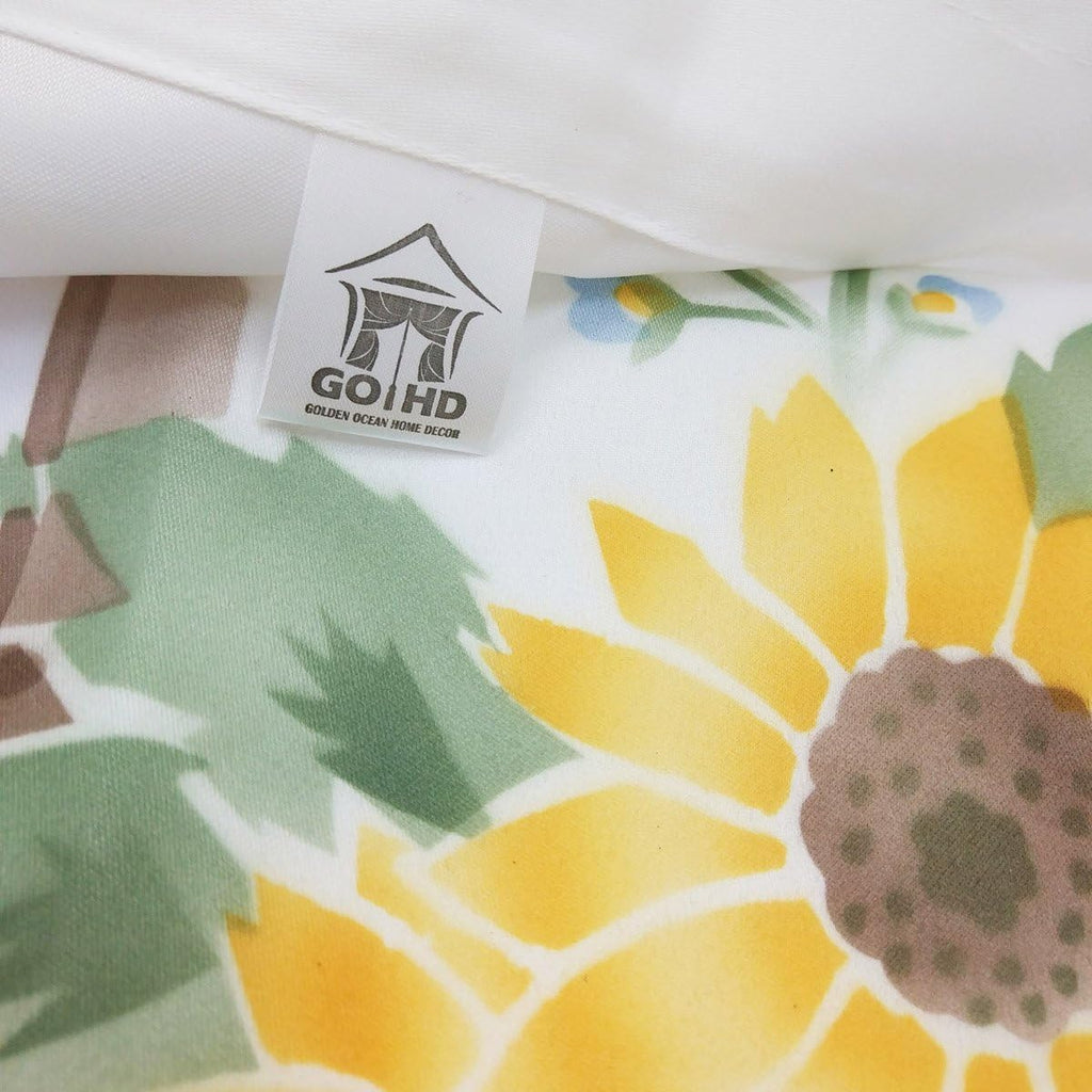 3pcs Farmhouse Kitchen Cafe Curtain Set Air Brushed by Hand of Sunflower and Butterfly Design on Thick Satin Fabric