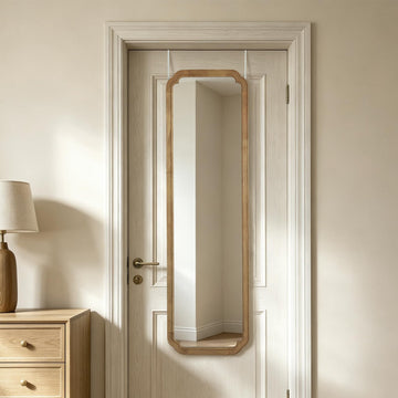 48" x 14" Full Length Door Mirror with Rustic Rounded Corner Wood Frame, Over the Door Hanging Mirror, Closet