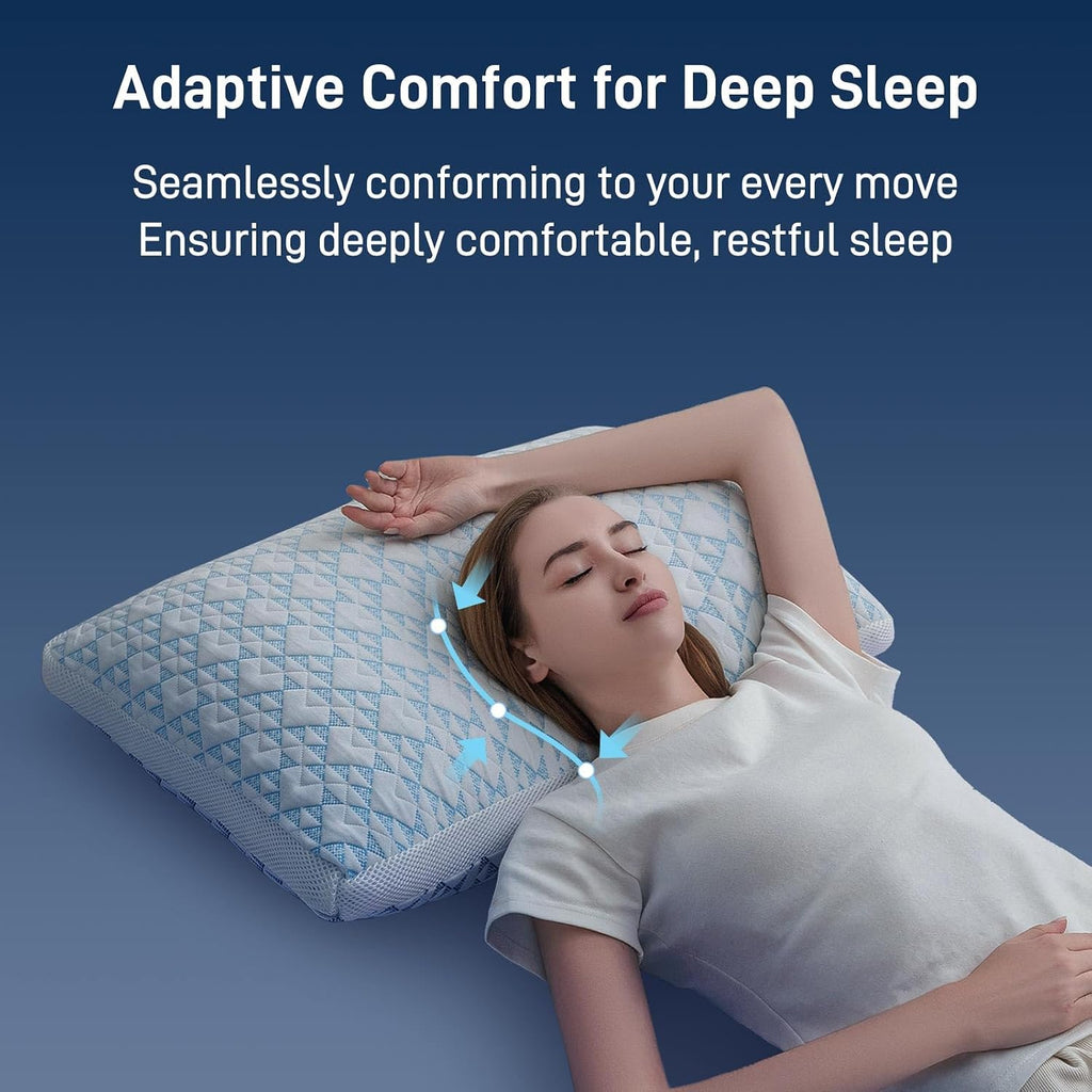 Shredded Memory Foam Soft Cooling Viscose Pillows Adjustable Hypoallergenic Hotel Quality Bed Pillows for Side, Back - Set of 2