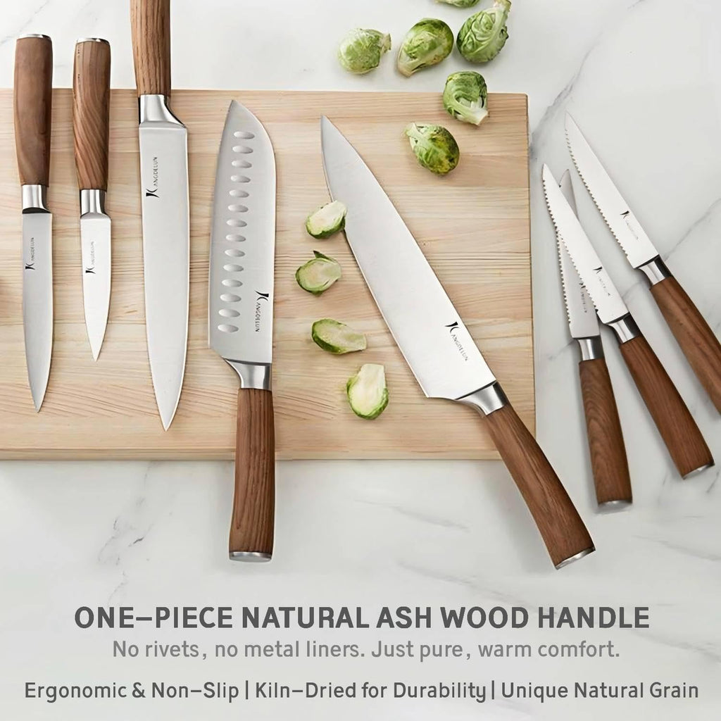 Ultra Sharp 15-Piece Kitchen Knife Set, High Carbon Stainless Steel Blades, Torrefied Brown Wood Handles, Ergonomic