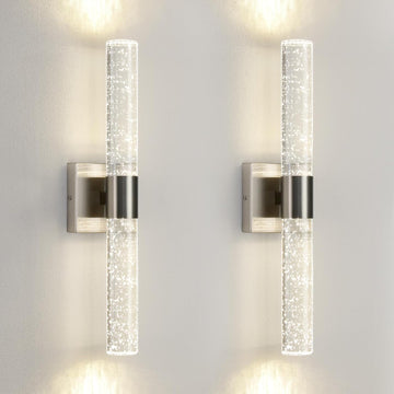 LED Wall Sconces Set of Two - 4000K Dimmable Crystal Bathroom Sconces Wall Lighting Indoor Brushed Nickel Vanity