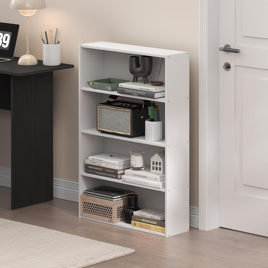 Basic Book Shelf, 4-Tier Bookcase with Open Shelf, Bookshelf, Cube Storage Organizer, 6 x 24 x 35, White