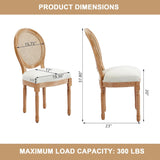 French Country Rattan Dining Chairs Set of 4, Upholstered Farmhouse Dining Chairs with Round Back and Linen Fabric, Mid-Century Style