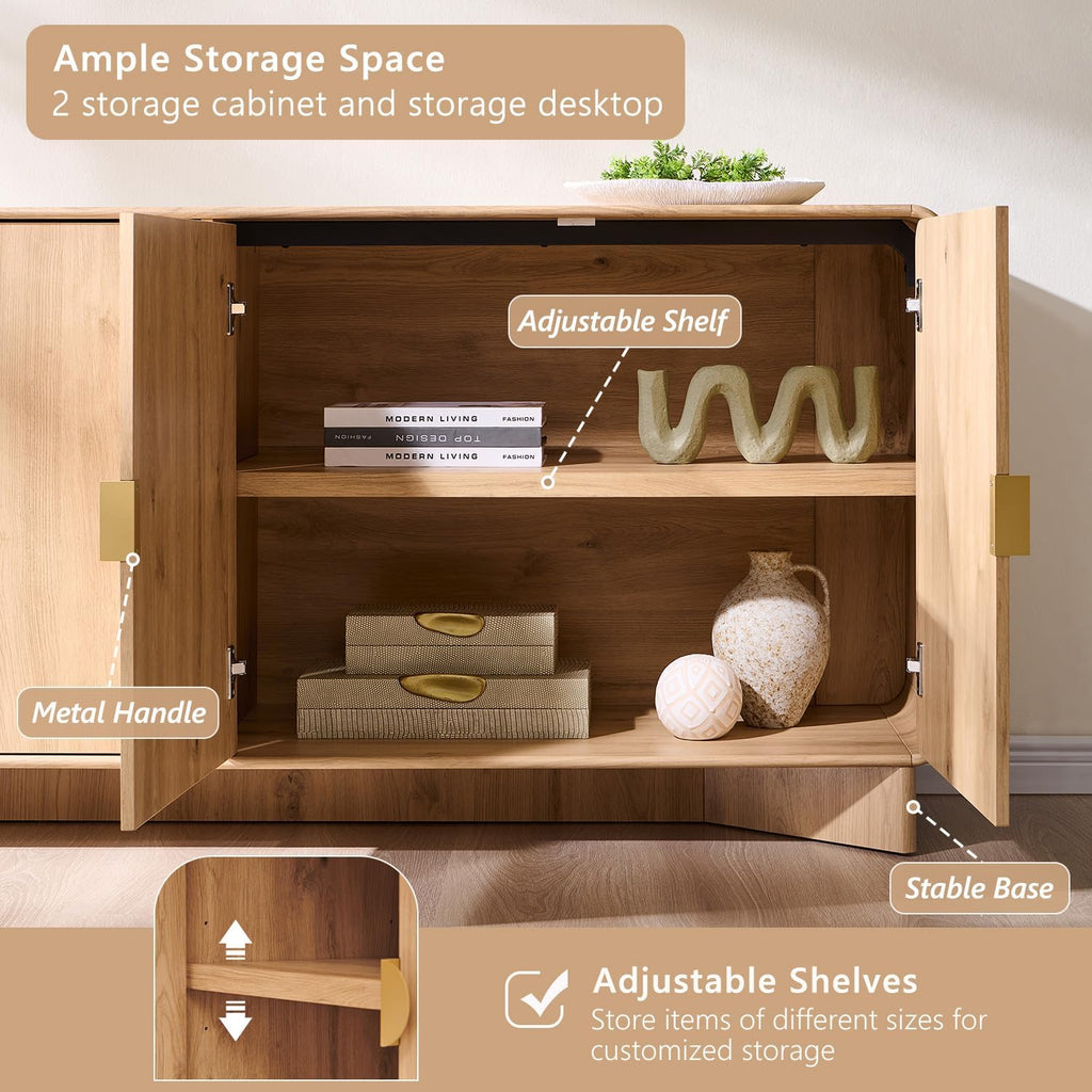 Modern Buffet Cabinet with Storage, 70" Large Sideboard Buffet Storage Cabinet with 4 Doors and Adjustable Shleves