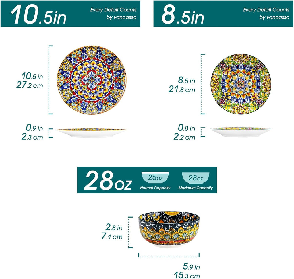 12 Pieces Dinnerware Sets, Plates and Bowls Set, Porcelain Dishes Set for 4, Microwave and Dishwasher Safe