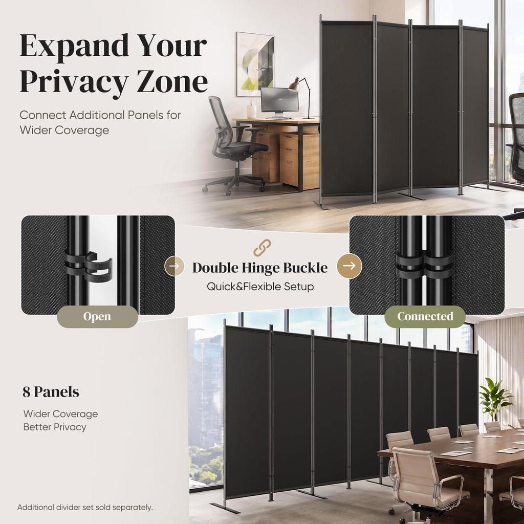 4 Panel Room Divider 6FT Tall Folding Privacy Screen, Black