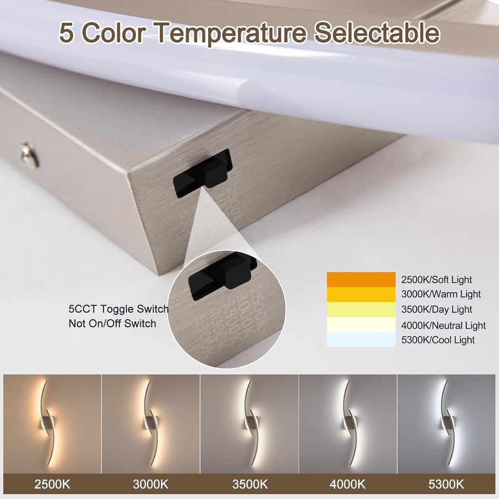 Hardwired 3000~6000K Modern Wall Sconce, 31.5IN Silver LED Wall Light Fixtures Brushed Nickel Wall Lights and Bedside
