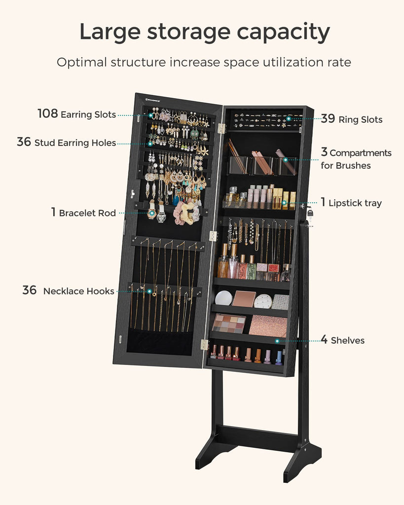LED Jewelry Cabinet Standing, Lockable Armoire