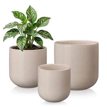 6+8+10 inches Ceramic Plant Pots, Set of 3, Planters with Drainage Hole, Flower Pots Planters Pots for Indoor Plants