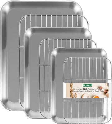 18/0 Stainless Steel Sheet with Cooling Rack, Oven-Safe Non-Toxic Cookie Sheets for , Set of 6, Coating Free & Rust
