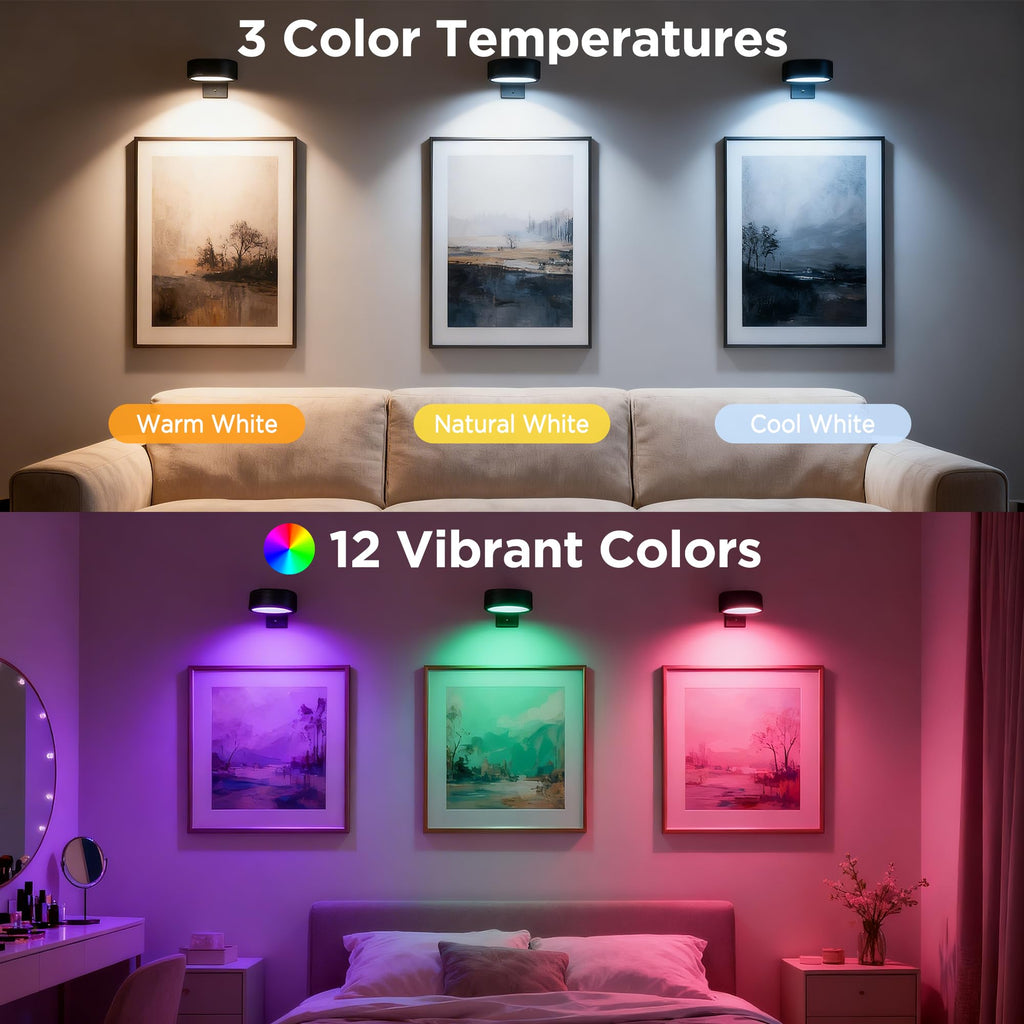 Picture Lights for Wall, Rechargeable Wireless Poster Lights, Black
