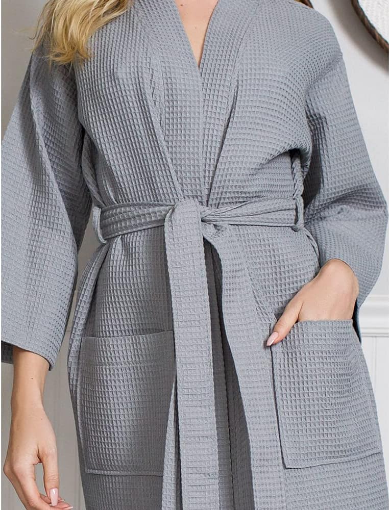 Women's Lightweight Waffle Spa Robes - Soft Cotton Knee Length Bathrobe, Personalized Bridesmaids Robe