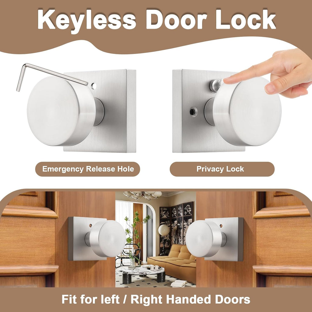 Privacy Door Knobs on Square Rose, Interior Door Locks , Brushed Nickel Turn Lock Door Handles, Keyless Interior Door