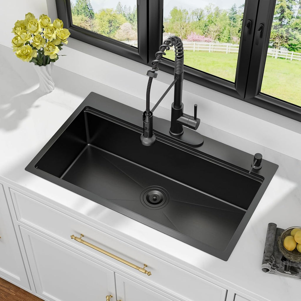 33 Black Drop In Kitchen Sink Workstation 33x19 Black Kitchen Sink