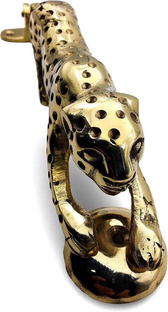 Decorative Brass Leopard Door Knocker, Gold Finish, Animal Design Door Hardware